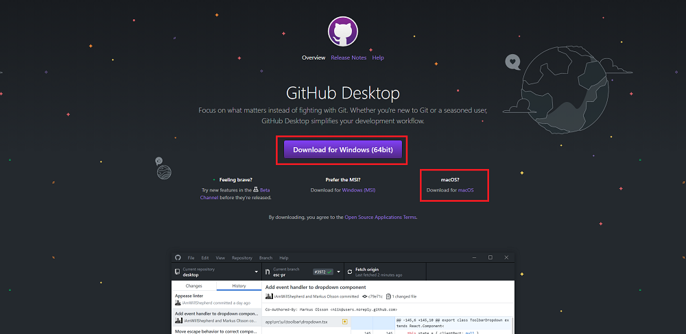 GitHub Desktopのダウンロードページ