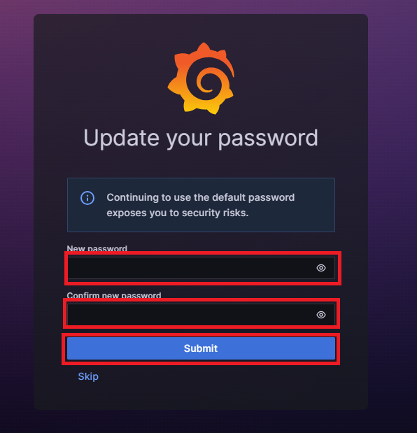 Grafanaのパスワード入力画面