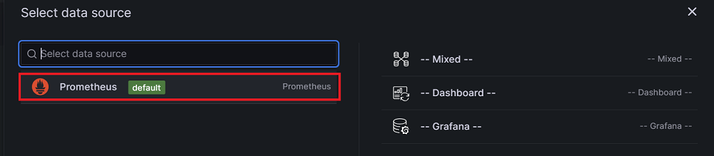 GrafanaでPrometheusを選択