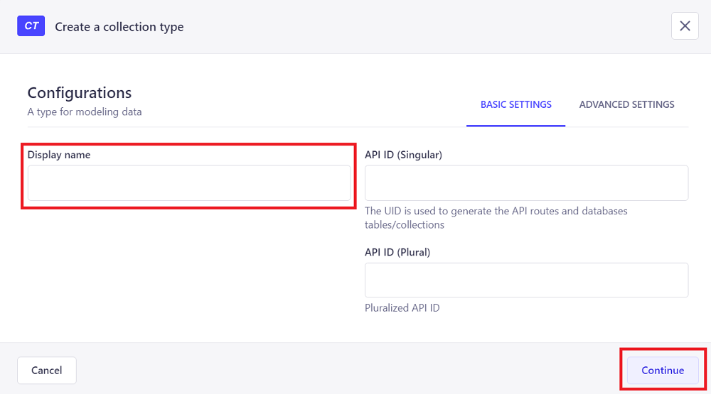 StrapiのConfigurations画面