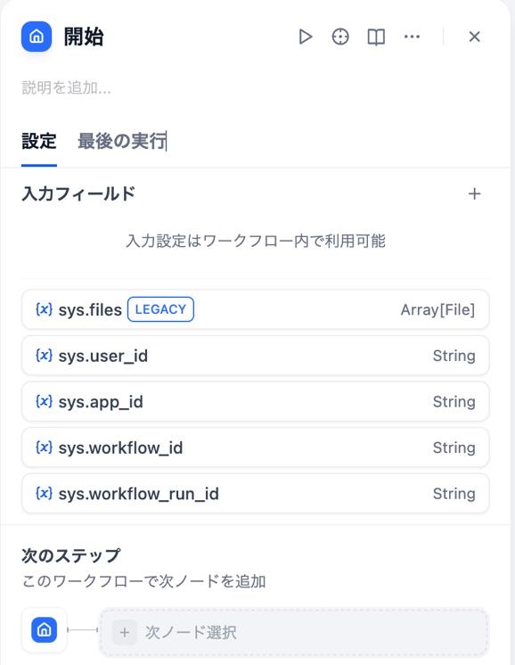 開始ブロックの設定画面