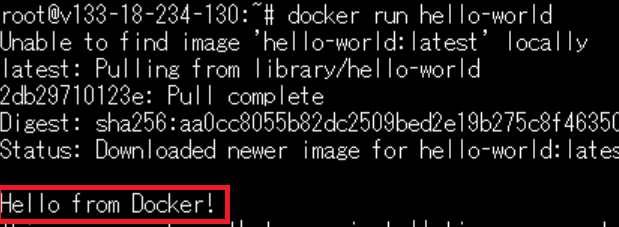Hello from Docker!が表示されている画面