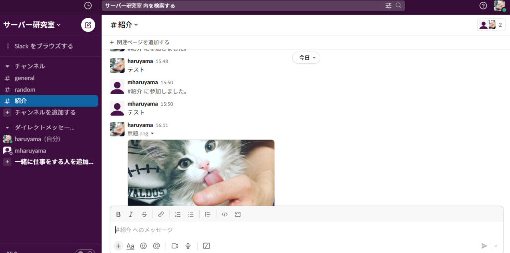 Slackのチャット画面